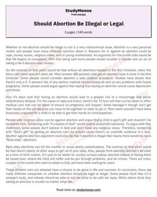 Should Abortion Be Legal or Illegal? A Multiview Analysis Essay